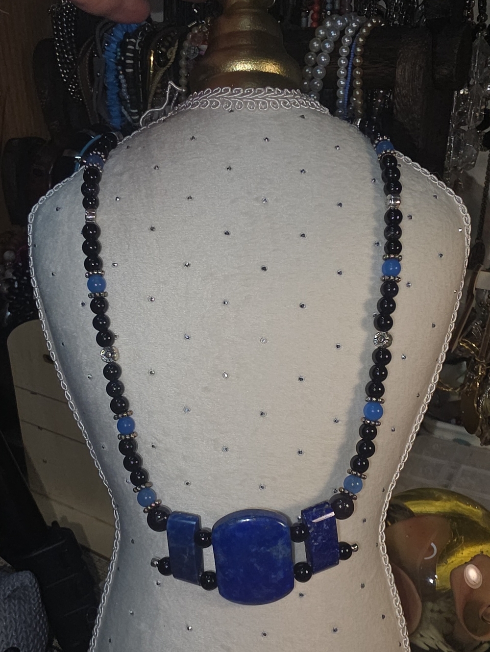 Bold Lapis Lazuli Beaded Statement Necklace - Classic Women's Jewelry